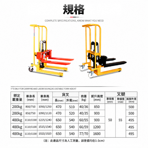 TIG啟思工業 200KG/2000KG油壓堆高機